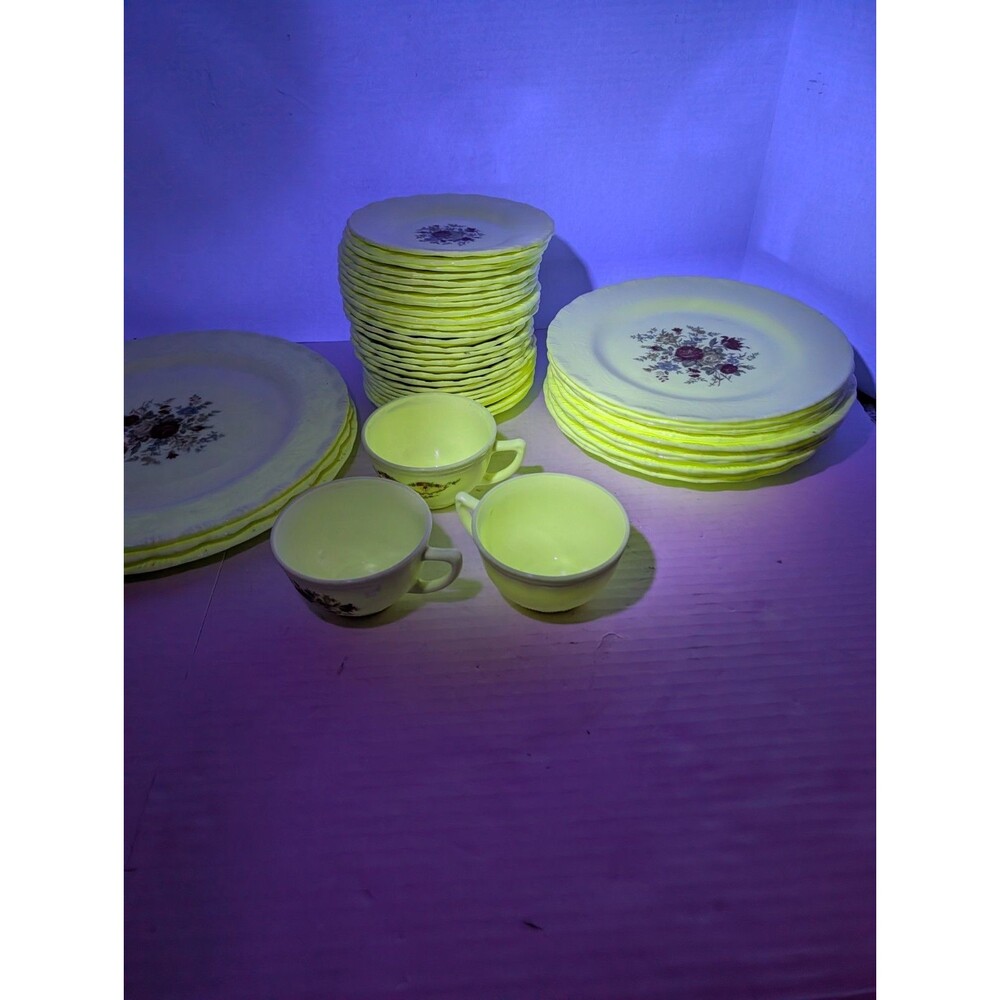 MacBeth Evans Uranium Depression Milk Glass Cremax-Oxford-Bouquet 29 pc. Set
